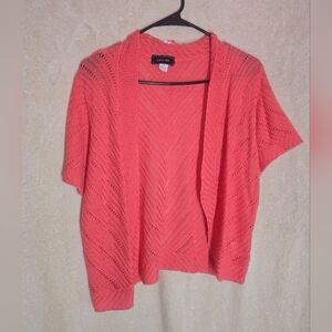 Yarn Art Open Front Cardigan Womens Size 1X Coral Short Sleeve Vintage